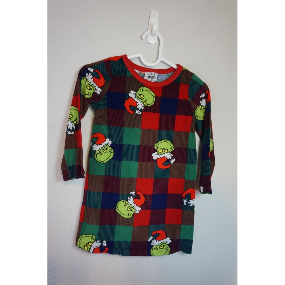 The Grinch Dr Seuss Kids Plaid Christmas Nightgown Red Green Size 6 AG3.K5019